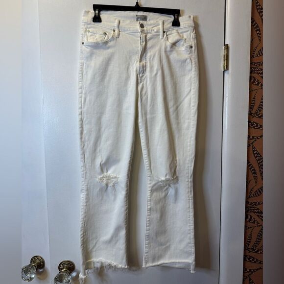 MOTHER The Insider Crop Step Fray Jeans Little Miss Innocent White Size 31 - Picture 1 of 7
